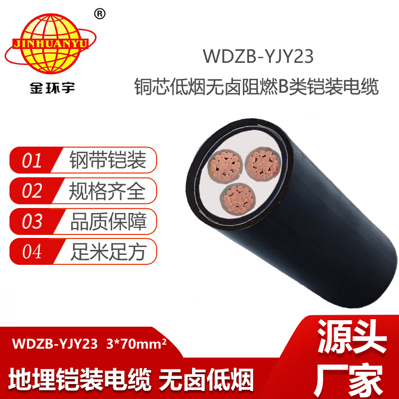 金环宇电线电缆 低烟无卤电缆 b级阻燃铠装电缆WDZB-YJY23-3X70平方